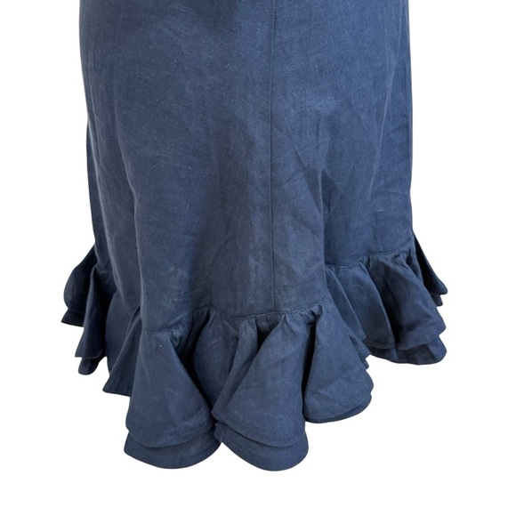 Fanm Mon Navy Flame Linen One Sleeve Ruffle Hem Floral Embroidery Mini Dress NWT - Picture 12 of 16